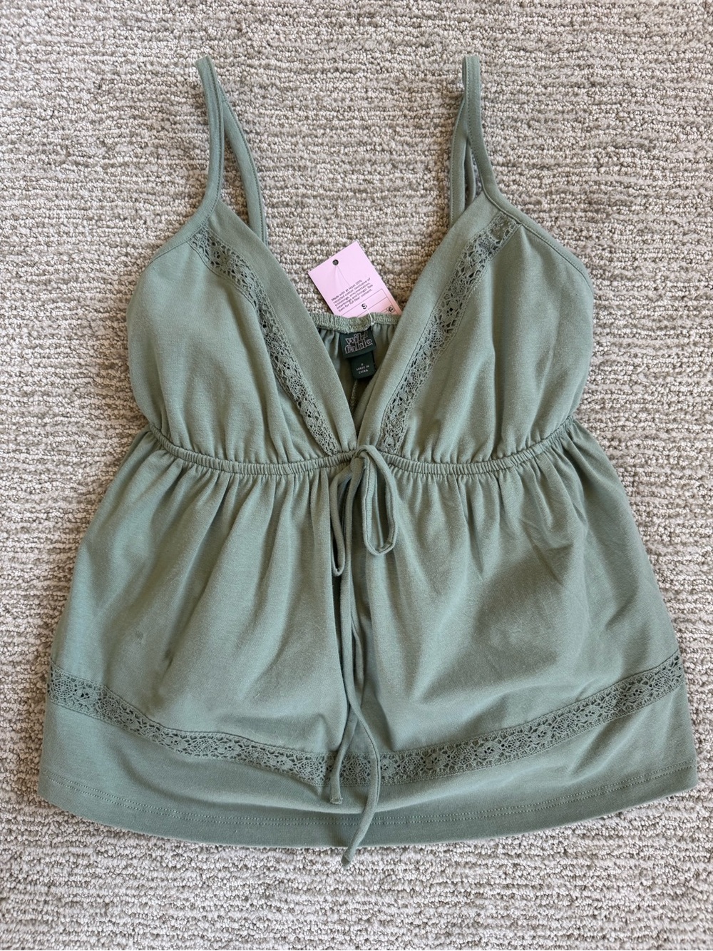 wild fable Olive Green Lace-Trim Camisole